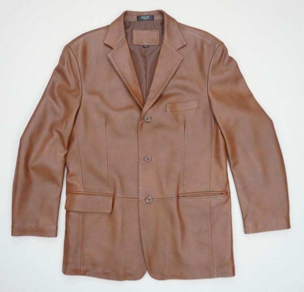 STAFFORD USED MEN M GENUINE SOFT LAMB NAPPA LEATHER BLAZER SPORT JACKET 3 BUTTON